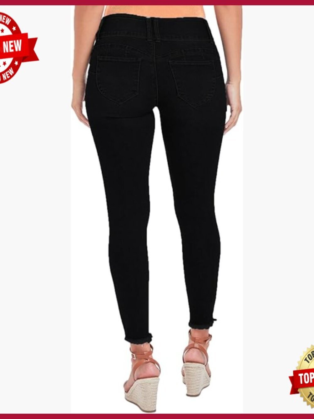 Mid-Rise Skinny Ankle Jeans with Fray Hem and Button Fly